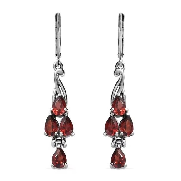 Mozambique Garnet ✦ Drop Earrings ✦ 3.75ct Stainless Steel Lever Backs NWT - Picture 5 of 8